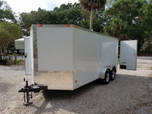 7x16 TA Trailer - White, Double Doors, Side Door, Extra Height