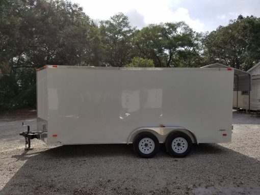 7x16 TA Trailer - White, Double Doors, Side Door, Extra Height