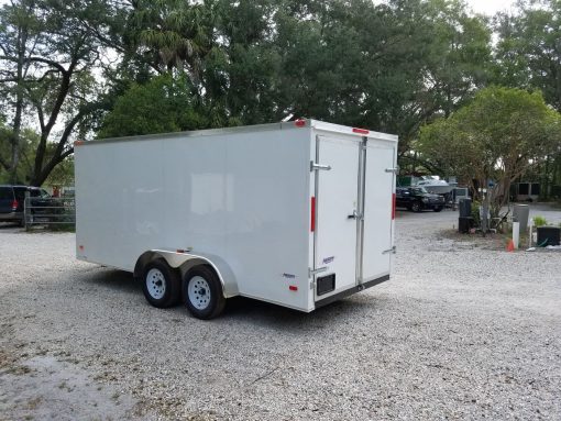 7x16 TA Trailer - White, Double Doors, Side Door, Extra Height