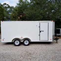 7x16 TA Trailer - White, Double Doors, Side Door, Extra Height