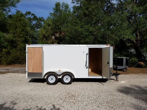 7x16 TA Trailer - White, Double Doors, Side Door, Extra Height