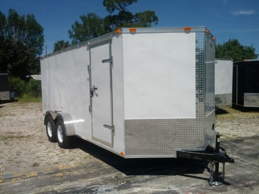 7x16 TA Trailer - White, Ramp, Side Door, Extra Height