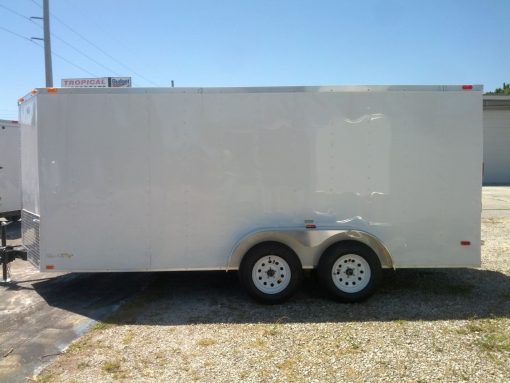 7x16 TA Trailer - White, Ramp, Side Door, Extra Height