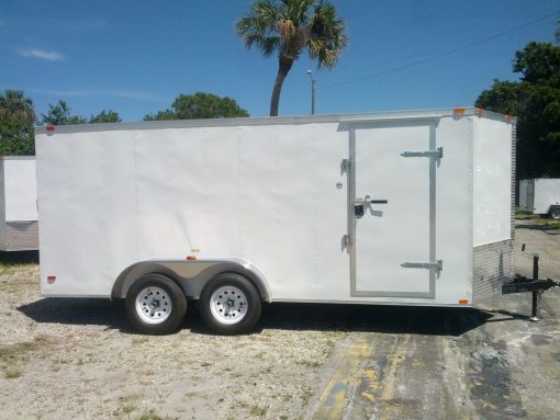 7x16 TA Trailer - White, Ramp, Side Door, Extra Height