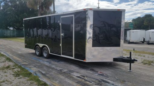 8.5x20 TA Trailer - Black, Double Barn Doors, Side Door, D-Rings