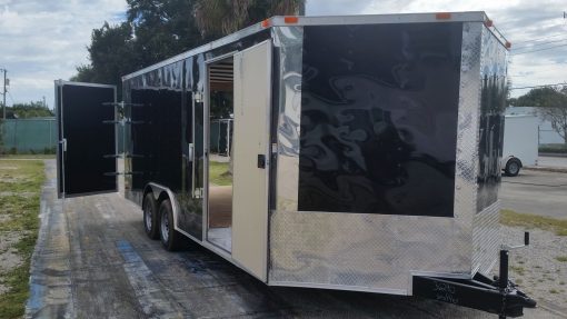 8.5x20 TA Trailer - Black, Double Barn Doors, Side Door, D-Rings