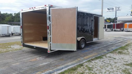 8.5x20 TA Trailer - Black, Double Barn Doors, Side Door, D-Rings