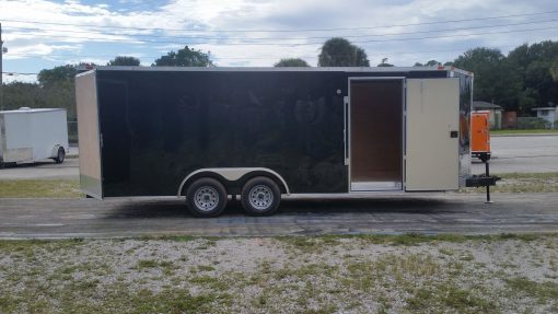 8.5x20 TA Trailer - Black, Double Barn Doors, Side Door, D-Rings