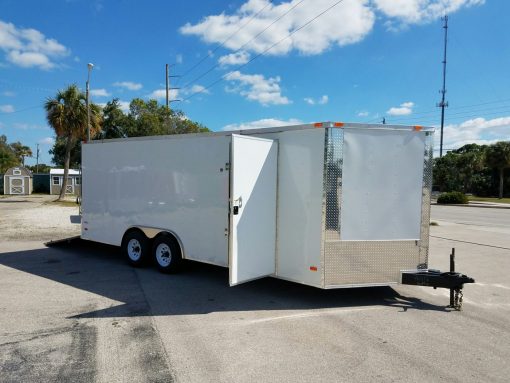 8.5x20 TA Trailer - White, Ramp, Side Door, 5K Axles, D-Rings