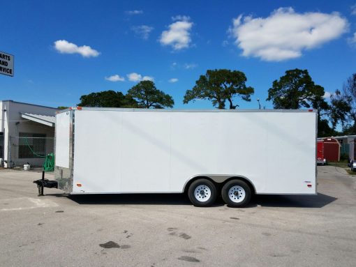 8.5x20 TA Trailer - White, Ramp, Side Door, 5K Axles, D-Rings