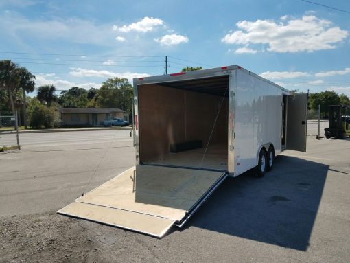 8.5x20 TA Trailer - White, Ramp, Side Door, 5K Axles, D-Rings