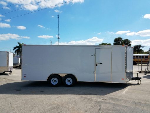 8.5x20 TA Trailer - White, Ramp, Side Door, 5K Axles, D-Rings