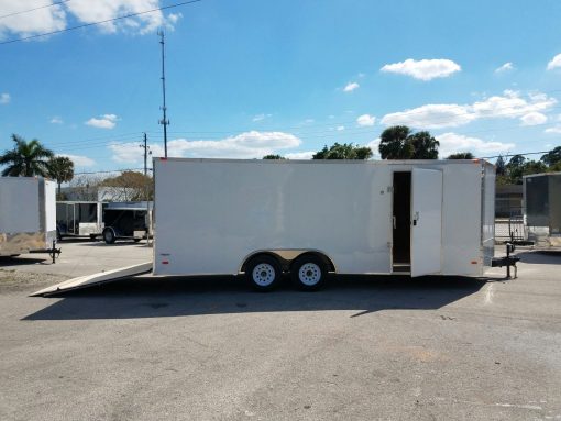 8.5x20 TA Trailer - White, Ramp, Side Door, 5K Axles, D-Rings