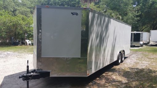 8.5x24 TA Trailer - White, Ramp, Side Door, 5K Axles, D-Rings