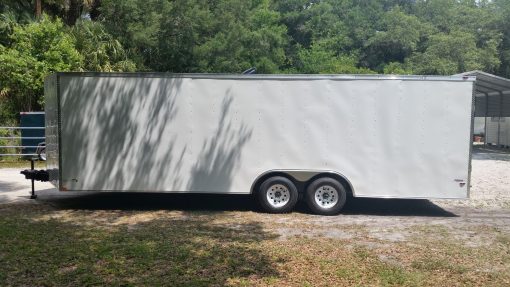 8.5x24 TA Trailer - White, Ramp, Side Door, 5K Axles, D-Rings