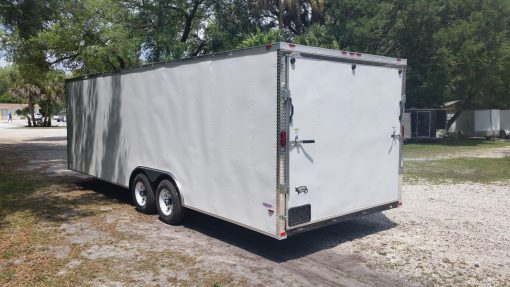 8.5x24 TA Trailer - White, Ramp, Side Door, 5K Axles, D-Rings