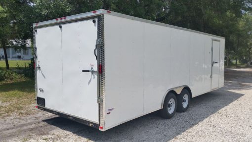 8.5x24 TA Trailer - White, Ramp, Side Door, 5K Axles, D-Rings