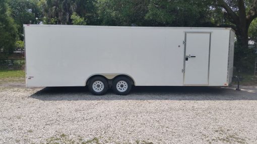 8.5x24 TA Trailer - White, Ramp, Side Door, 5K Axles, D-Rings