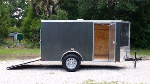 5x10 SA Trailer - Charcoal Grey, Ramp, Side Door, Roof Vent