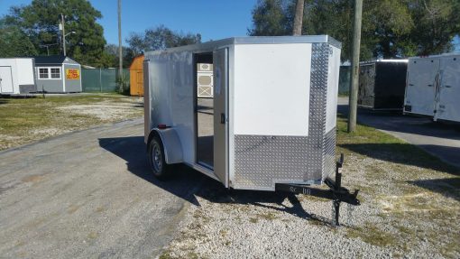 5x10 SA Trailer - White, Double Doors, Side Door, Side Vents