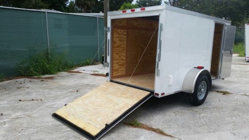 5x10 SA Trailer - White, Ramp, Side Door, Side Vents