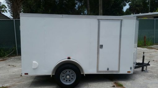 5x10 SA Trailer - White, Ramp, Side Door, Side Vents