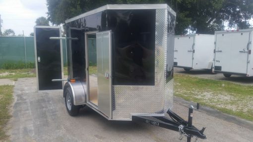 5x8 SA Trailer - Black, Double Doors, Side Door, Side Vents, Extended Tongue, Extra Height, Spare Mount