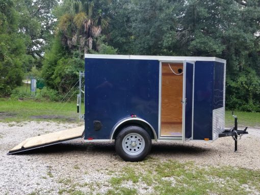 5x8 SA Trailer - Blue, Ramp, Side Door, Side Vents