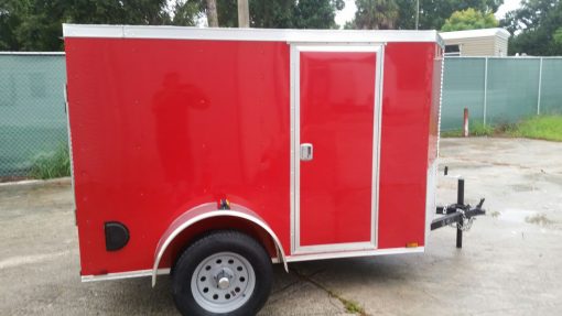 5x8 SA Trailer - Red, Ramp, Side Door, Side Vents