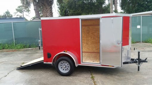 5x8 SA Trailer - Red, Ramp, Side Door, Side Vents