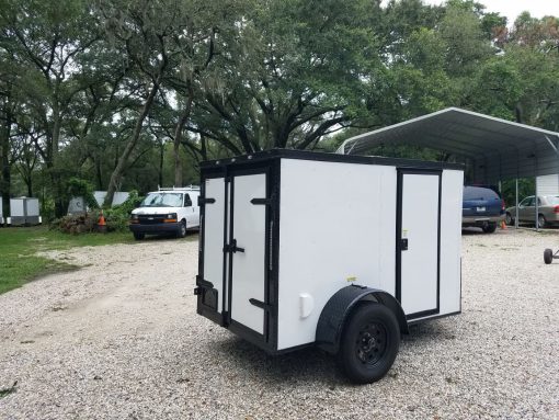 5x8 SA Trailer - White, Barn Doors, Blackout Package, Two Side Doors, Side Vents