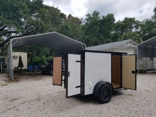 5x8 SA Trailer - White, Barn Doors, Blackout Package, Two Side Doors, Side Vents