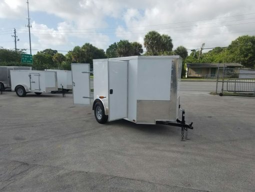 5x8 SA Trailer - White, Barn Doors, Side Door, Side Vents