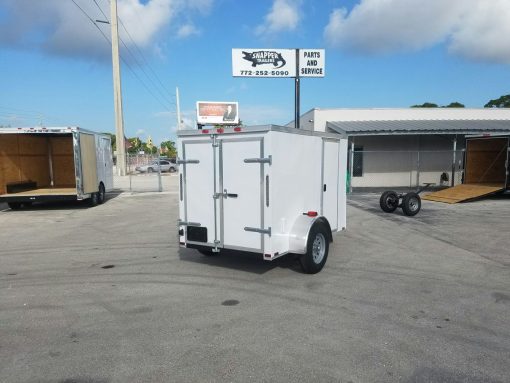 5x8 SA Trailer - White, Barn Doors, Side Door, Side Vents