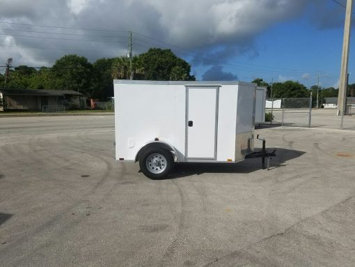 5x8 SA Trailer - White, Barn Doors, Side Door, Side Vents