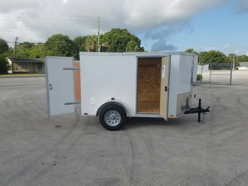 5x8 SA Trailer - White, Barn Doors, Side Door, Side Vents