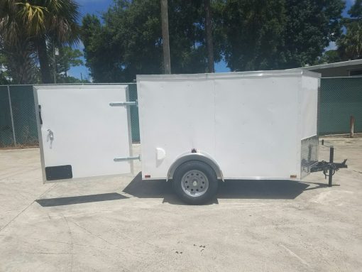 5x8 SA Trailer - White, Single Barn Door, Side Vents