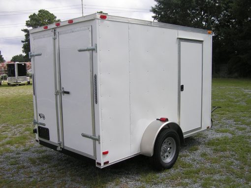 6x10 SA Trailer - White, Barn Doors, Side Door, Extra Height, Brakes, Radial Upgrade