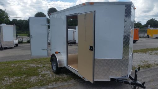 6x10 SA Trailer - White, Double Barn Doors, Side Door, Extra Height