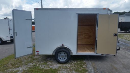 6x10 SA Trailer - White, Double Barn Doors, Side Door, Extra Height