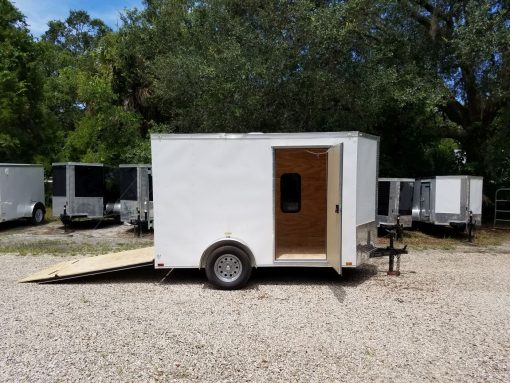 6x10 SA Trailer - White, Ramp, Side Door, Extra Height, Window, D-Rings