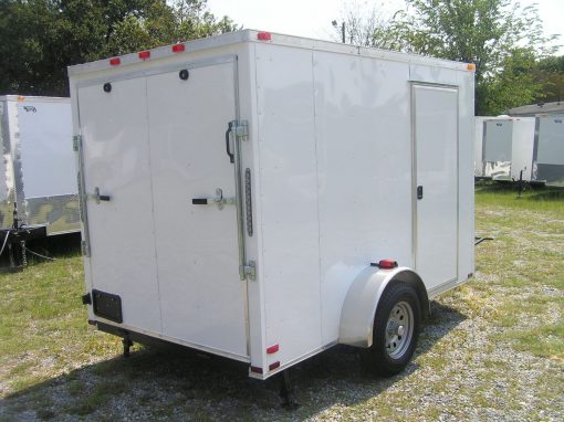 6x10 SA Trailer - White, Ramp, Side Door, Extra H, Stab Jacks