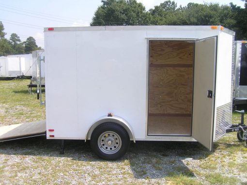 6x10 SA Trailer - White, Ramp, Side Door, Extra H, Stab Jacks