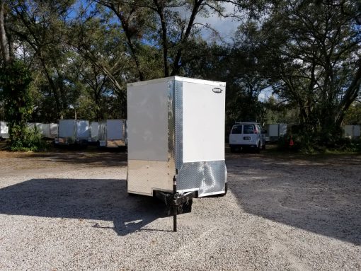 6x10 TA Trailer - White, Double Barn Doors, Side Door, Extra Height, Bar Lock