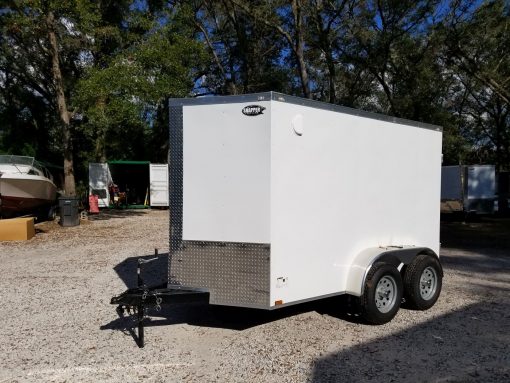 6x10 TA Trailer - White, Double Barn Doors, Side Door, Extra Height, Bar Lock