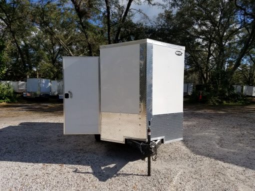 6x10 TA Trailer - White, Double Barn Doors, Side Door, Extra Height, Bar Lock