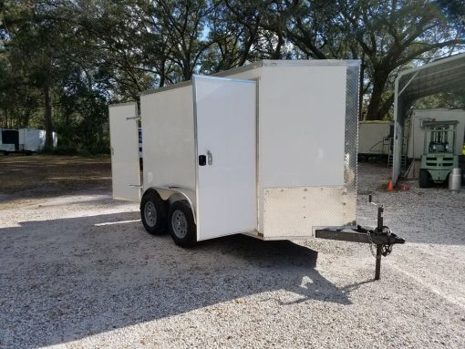 6x10 TA Trailer - White, Double Barn Doors, Side Door, Extra Height, Bar Lock