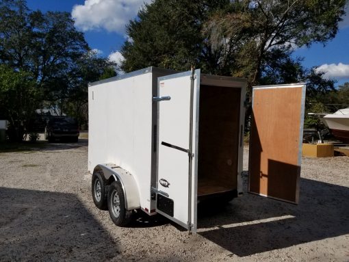 6x10 TA Trailer - White, Double Barn Doors, Side Door, Extra Height, Bar Lock