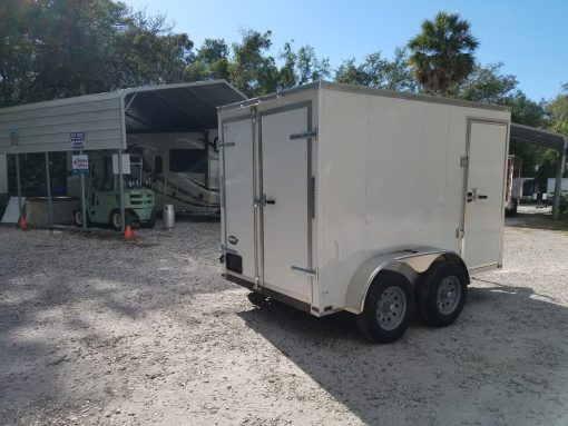 6x10 TA Trailer - White, Double Barn Doors, Side Door, Extra Height, Bar Lock