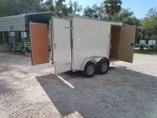 6x10 TA Trailer - White, Double Barn Doors, Side Door, Extra Height, Bar Lock